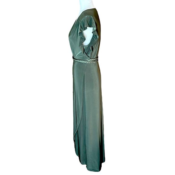 NEW MISA Los Angeles Dress Maxi Green Knit Braided Belt Wrap Belt V-Neck M - Picture 6 of 15